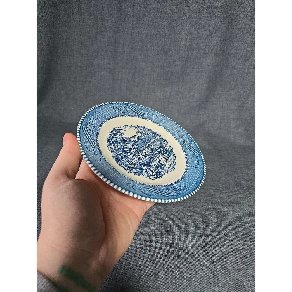 Currier & Ives Blue & White Wheat Harvest 6